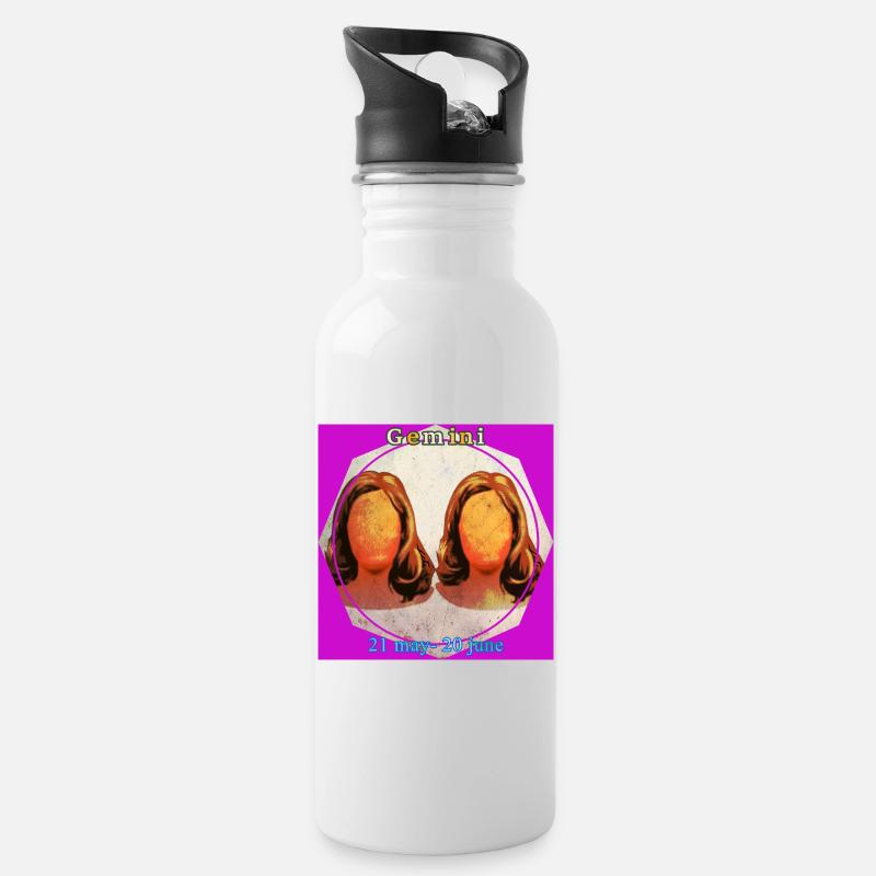 Zwillinge - Trinkflasche mit integriertem Trinkhalm - Weiß
