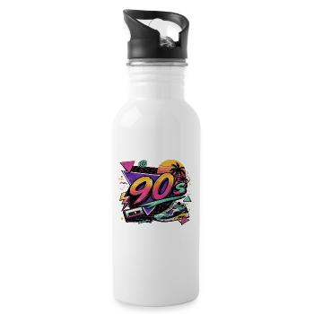 90s Neon Retro Sneaker Design - Water bottle with straw - white - Right