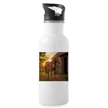 Coucher de soleil, jument avec poulain - Gourde avec paille intégrée - blanc - Droite