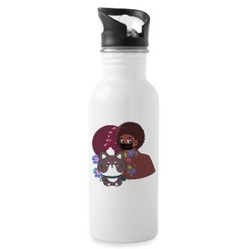 Kawaii Shiba & Blaue Prothesenpfote - Trinkflasche mit integriertem Trinkhalm - Weiß - Rechts