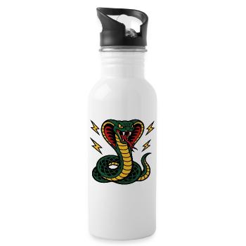 Fierce Cobra with Tattoo Style Lightning Bolts - Water bottle with straw - white - Right