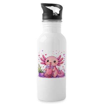 Pink Axolot mit Bubble Tea - Trinkflasche mit integriertem Trinkhalm - Weiß - Rechts