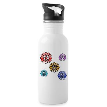 Blumen - Trinkflasche mit integriertem Trinkhalm - Weiß - Rechts