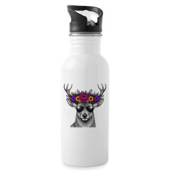 Deer with flower crown and sunglasses - Water bottle with straw - white - Right