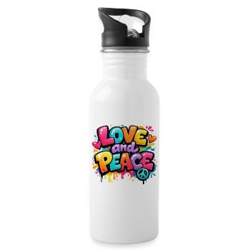 Love_and_Peace - Water bottle with straw - white - Right