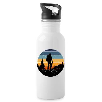 Hiker silhouette reclining retro forest - Water bottle with straw - white - Right