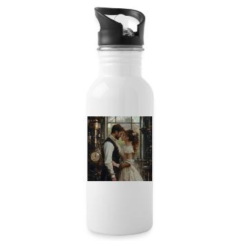 Steampunk Romantik: Liebespaar im Labor - Trinkflasche mit integriertem Trinkhalm - Weiß - Rechts