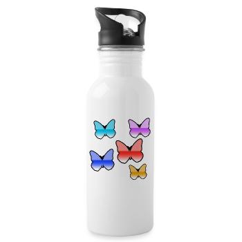 Schmetterlinge - Trinkflasche mit integriertem Trinkhalm - Weiß - Rechts