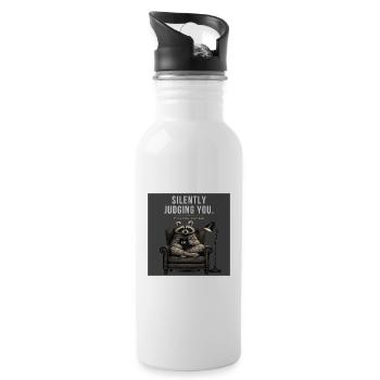Silently Judging You Funny Raccoon - Trinkflasche mit integriertem Trinkhalm - Weiß - Rechts