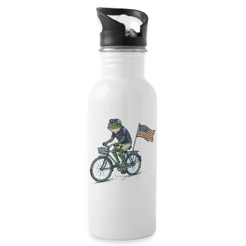 Funny Frog Riding Bicycle with American Flag - Water bottle with straw - white - Right