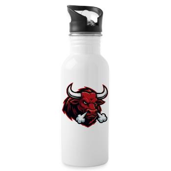 Fire Bull Bull Head Motif - Water bottle with straw - white - Right