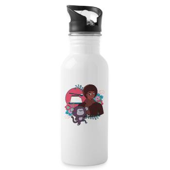 Anime Boy and Soccer Monkey with Prosthetic - Water bottle with straw - white - Right