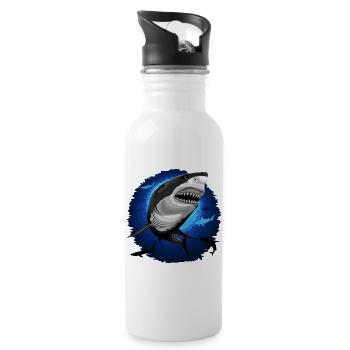 Shark Attack jaws on Deep Blue Ocean - Water bottle with straw - white - Right