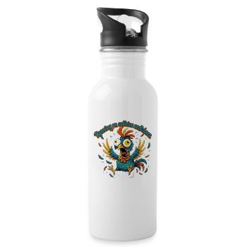 Kaffee und Chaos Hahn-Design - Trinkflasche mit integriertem Trinkhalm - Weiß - Rechts