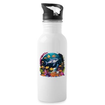 Underwater dolphin in coral reef - Water bottle with straw - white - Right