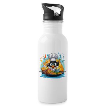 Pinguin Chef im Flammenofen - Water bottle with straw - white - Right