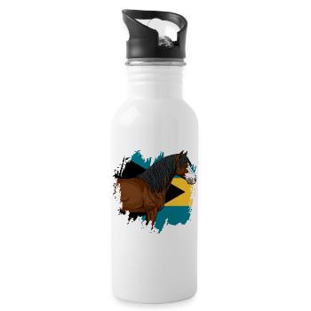 Der Kopf des Abaco-Pferdes und die Flagge der Bahamas - Trinkflasche mit integriertem Trinkhalm - Weiß - Rechts