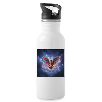 Winged Violin in Rainbow Clouds - Water bottle with straw - white - Right