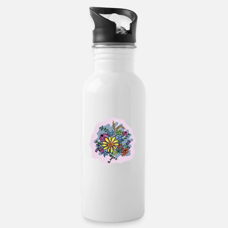Illustration de bouquet de fleurs coloré - Gourde avec paille intégrée - blanc