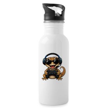 Cute Gaming Lizard Pet Gamer Tier Retro Design - Trinkflasche mit integriertem Trinkhalm - Weiß - Rechts