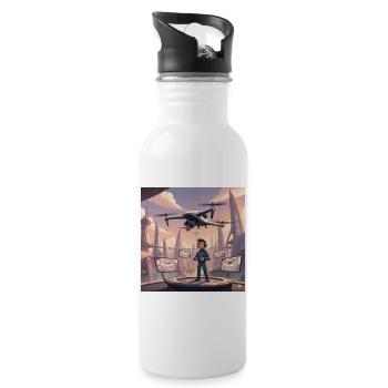 Drohne Pilot in Neonstadt - Trinkflasche mit integriertem Trinkhalm - Weiß - Rechts