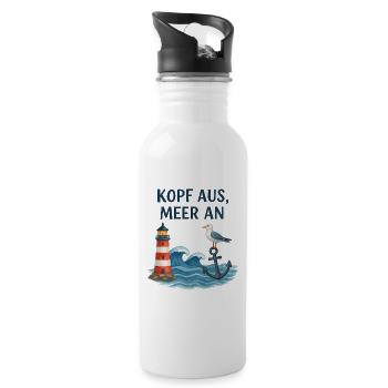 Kopf aus, Meer an – Leuchtturm Motiv - Trinkflasche mit integriertem Trinkhalm - Weiß - Rechts