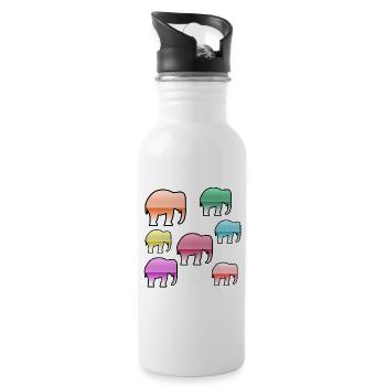 Éléphants - Gourde avec paille intégrée - blanc - Droite