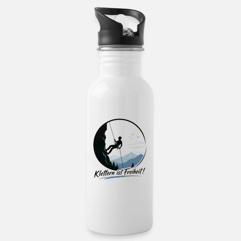 Klettern3 - Trinkflasche mit integriertem Trinkhalm - Weiß