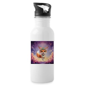 Fox with crown in stellar sunset - Water bottle with straw - white - Right