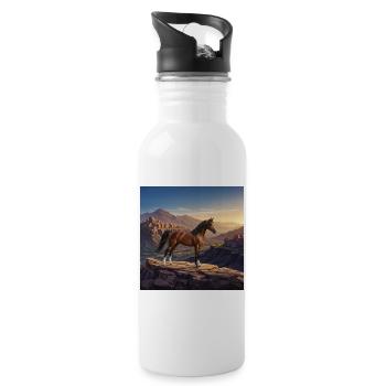 Ein arabisches Al Jawf-Pferd und eine Landschaft - Trinkflasche mit integriertem Trinkhalm - Weiß - Rechts