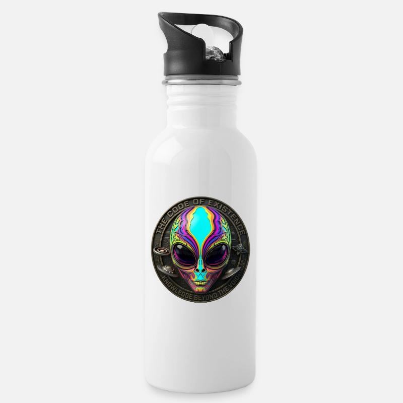 The Code of Existence Alien Sci-Fi Art - Water bottle with straw - white