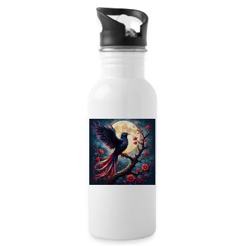 Blue Phoenix Under Full Moon - Water bottle with straw - white - Right