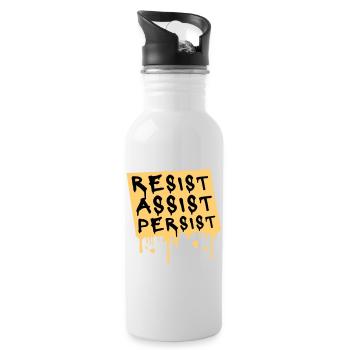 Resist Assist Persist Activism Motivation Logo - Water bottle with straw - white - Right