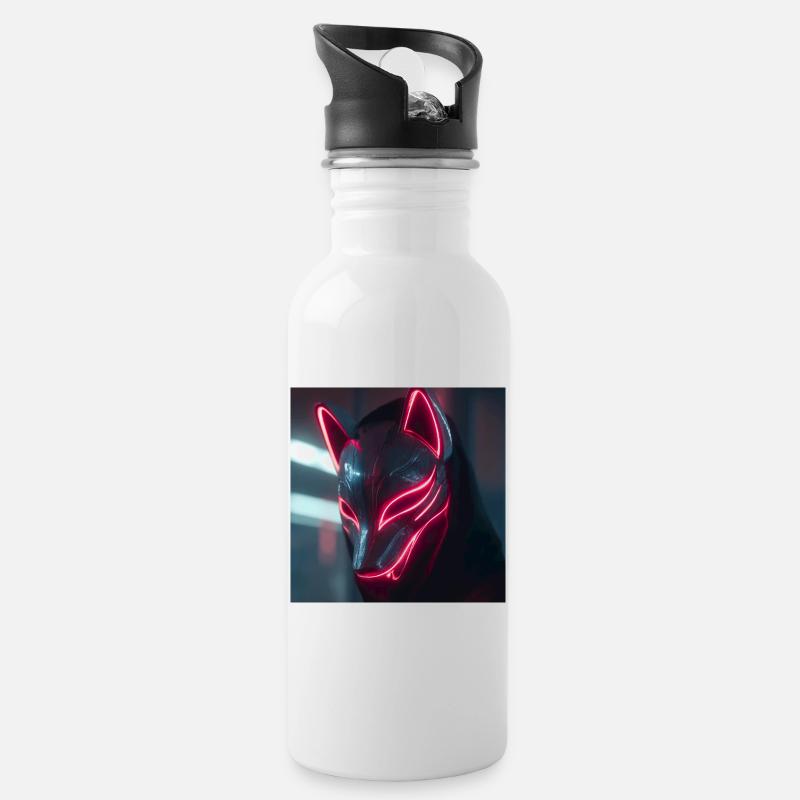 Masque de renard néon avec bords lumineux - Gourde avec paille intégrée - blanc