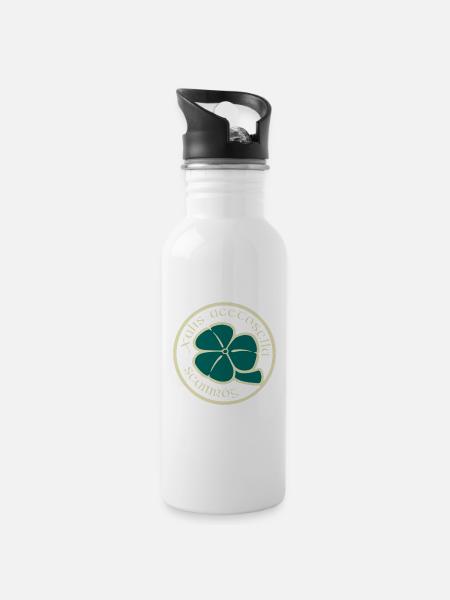 Green Beige Shamrock Saint Patrick's Day Floral - Water bottle with straw - white