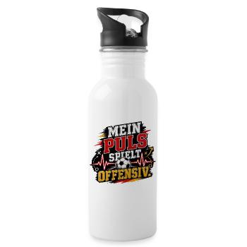 Mein Puls spielt offensiv Fussball Länderspiel - Trinkflasche mit integriertem Trinkhalm - Weiß - Rechts