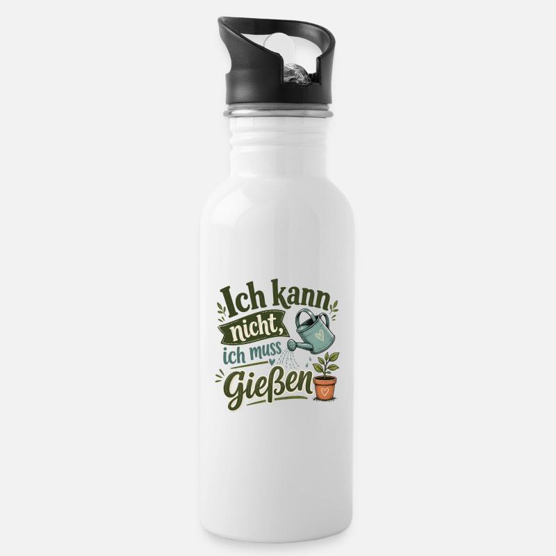 Ich kann nicht, ich muss gießen - Trinkflasche mit integriertem Trinkhalm - Weiß