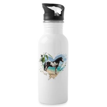 Ein Abaco-Pferdebart, der Strand und ein Herz - Trinkflasche mit integriertem Trinkhalm - Weiß - Rechts