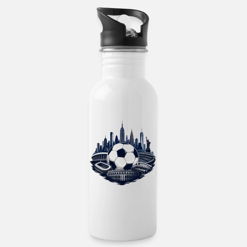 NY Soccer Skyline - Trinkflasche mit integriertem Trinkhalm - Weiß