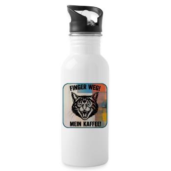 Finger Weg! Mein Kaffee Katzengraffiti - Trinkflasche mit integriertem Trinkhalm - Weiß - Rechts