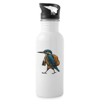Kingfisher Explorer –  Gravure d’un martin-pêcheur - Gourde avec paille intégrée - blanc - Droite