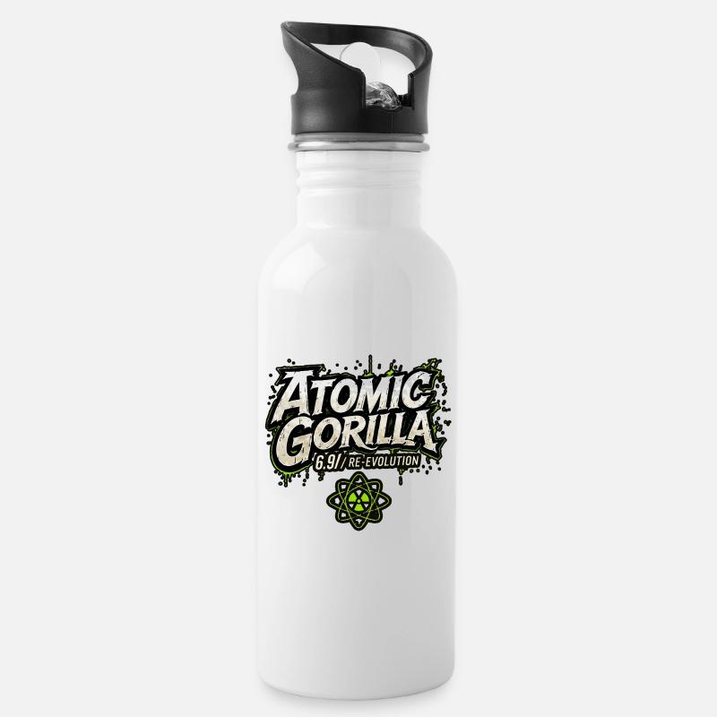 Atomare Gorilla-Reevolution - Trinkflasche mit integriertem Trinkhalm - Weiß