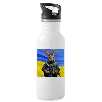 Guardian Rabbit: Hero of Ukraine - Water bottle with straw - white - Right