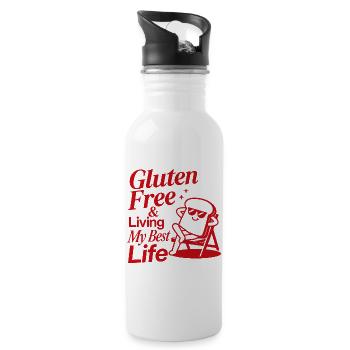 Gluten Free Living My Best Life - Water bottle with straw - white - Right