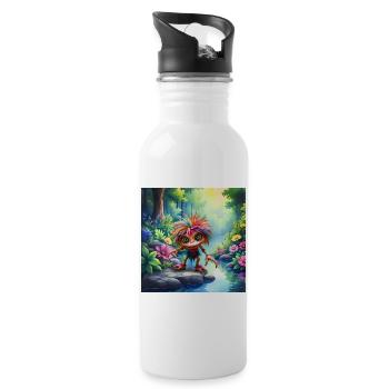 Multicolored creature in riparian forest - Water bottle with straw - white - Right