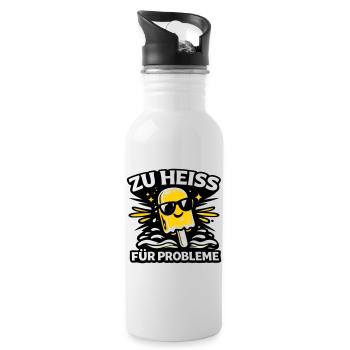 zu heiss für Probleme - Trinkflasche mit integriertem Trinkhalm - Weiß - Rechts
