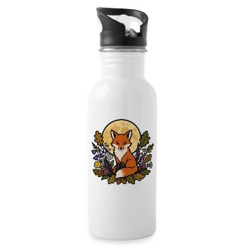 Fuchs unter vollblumigem Mond - Trinkflasche mit integriertem Trinkhalm - Weiß - Rechts