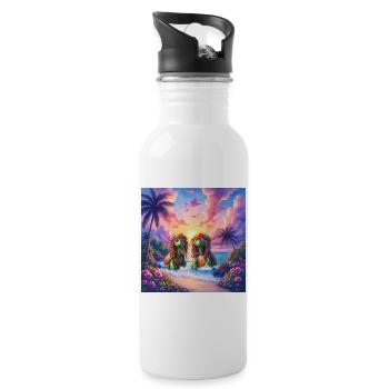 Tropical turtles at sunset - Water bottle with straw - white - Right