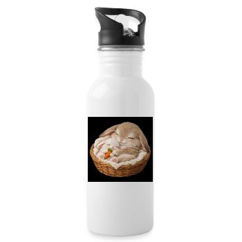 Mommy Rabbit Sleeps With Her Baby - Water bottle with straw - white - Right