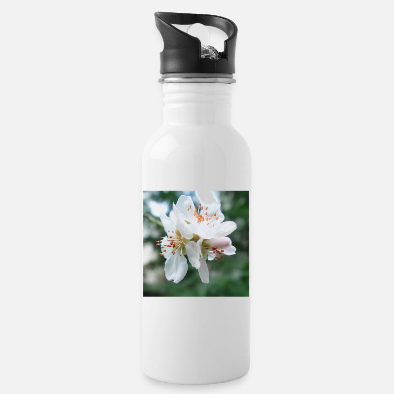 Mandelblüte Frühlingslook 02 - Trinkflasche mit integriertem Trinkhalm - Weiß